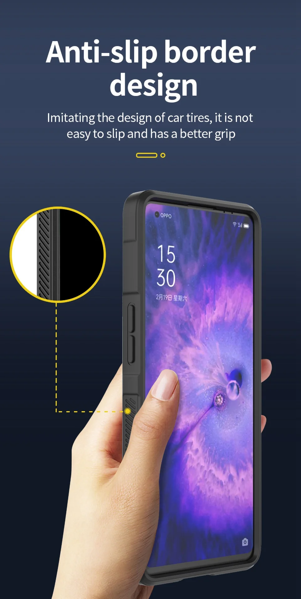 For Oppo Find X5 Shockproof Flexible Soft TPU Anti-slip Edge Cell Phone Protector Rugged Back Case - Dark Blue-Cellmalls