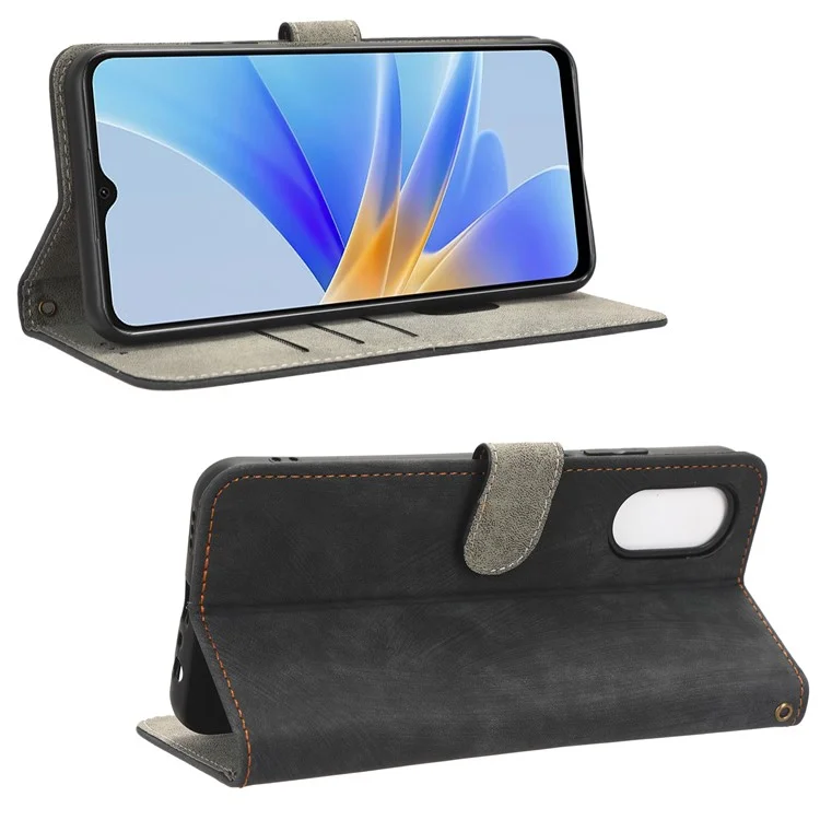 For Oppo A17 4G / A17k 4G Phone Cover RFID Blocking PU Leather Wallet Phone Stand Case with Strap - Black-Cellmalls