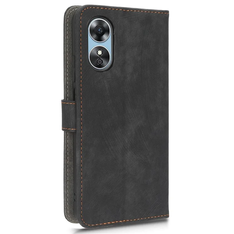 For Oppo A17 4G / A17k 4G Phone Cover RFID Blocking PU Leather Wallet Phone Stand Case with Strap - Black-Cellmalls