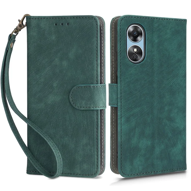 For Oppo A17 4G / A17k 4G Phone Cover RFID Blocking PU Leather Wallet Phone Stand Case with Strap - Black-Cellmalls