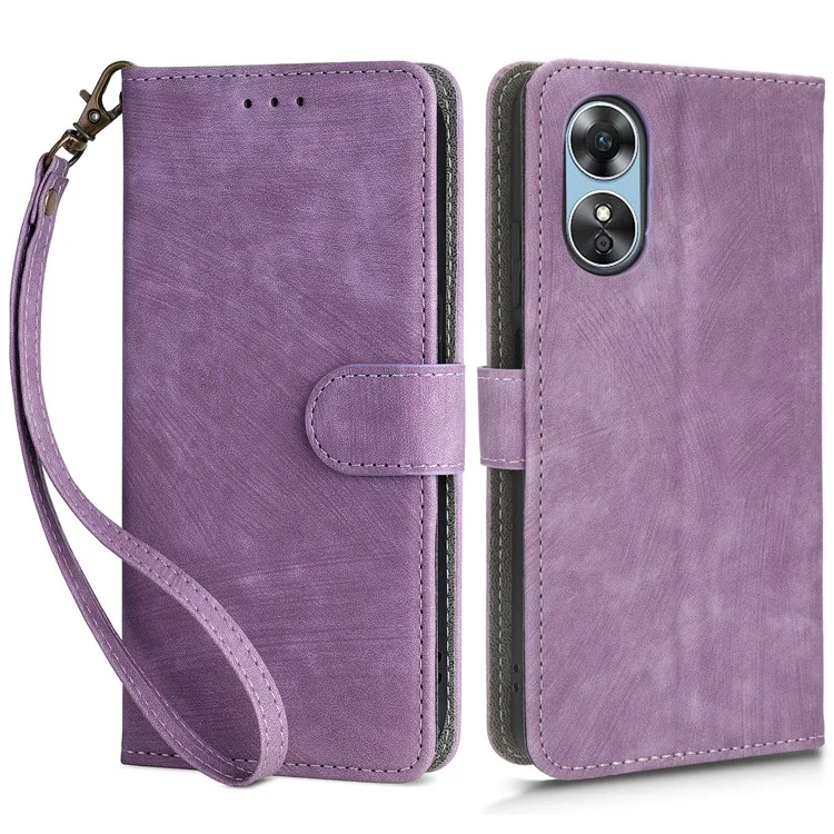 For Oppo A17 4G / A17k 4G Phone Cover RFID Blocking PU Leather Wallet Phone Stand Case with Strap - Black-Cellmalls