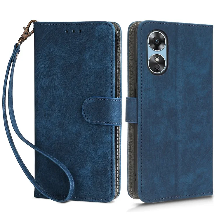 For Oppo A17 4G / A17k 4G Phone Cover RFID Blocking PU Leather Wallet Phone Stand Case with Strap - Black-Cellmalls