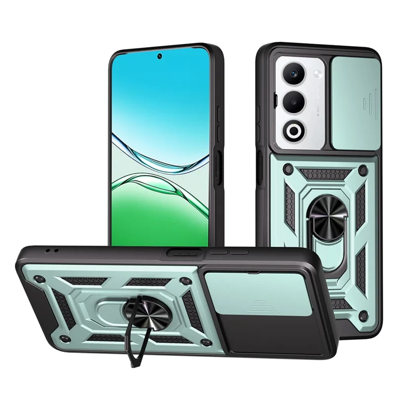 For Oppo A5 5G Case with Slide Camera Lid PC + TPU Kickstand Phone Cover - Black-Cellmalls