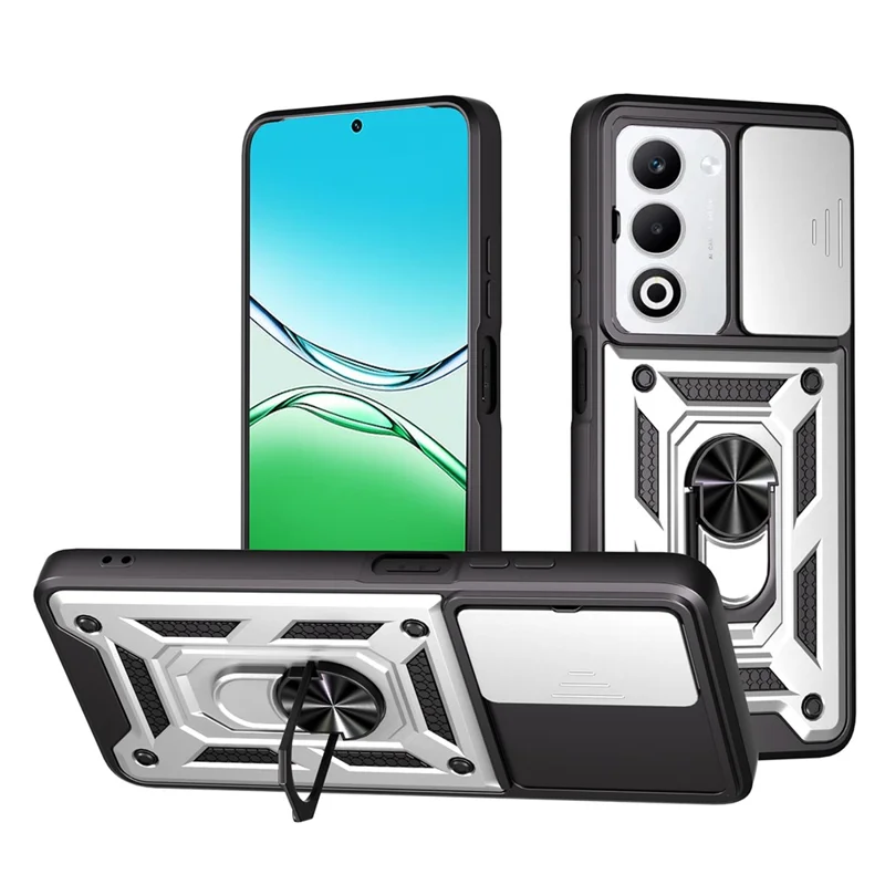 For Oppo A5 5G Case with Slide Camera Lid PC + TPU Kickstand Phone Cover - Black-Cellmalls