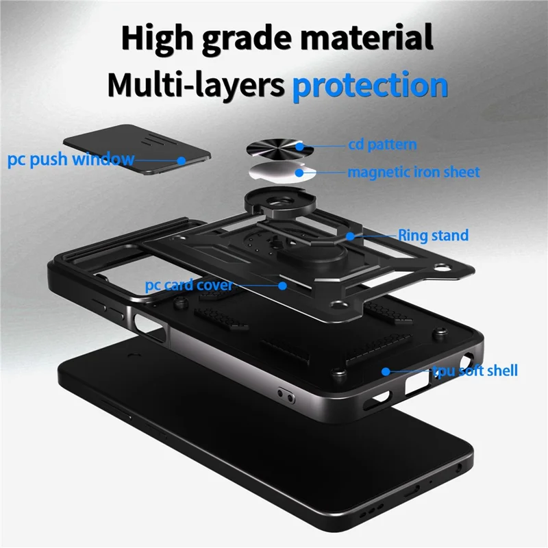 For Oppo A5 5G Case with Slide Camera Lid PC + TPU Kickstand Phone Cover - Black-Cellmalls