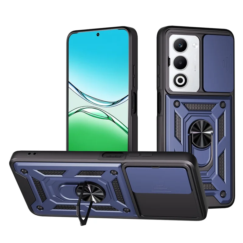 For Oppo A5 5G Case with Slide Camera Lid PC + TPU Kickstand Phone Cover - Black-Cellmalls