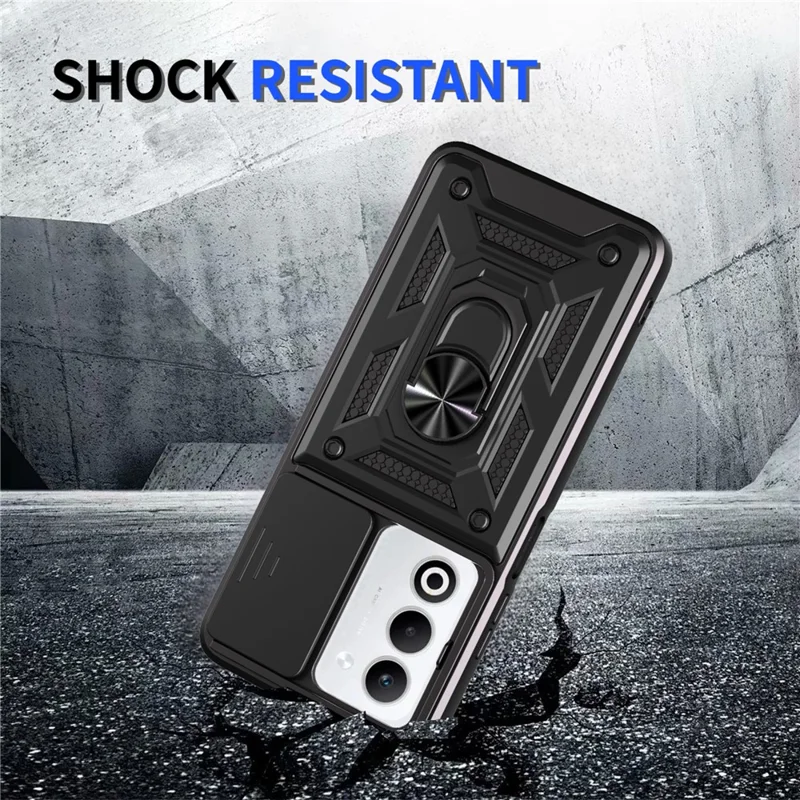 For Oppo A5 5G Case with Slide Camera Lid PC + TPU Kickstand Phone Cover - Black-Cellmalls
