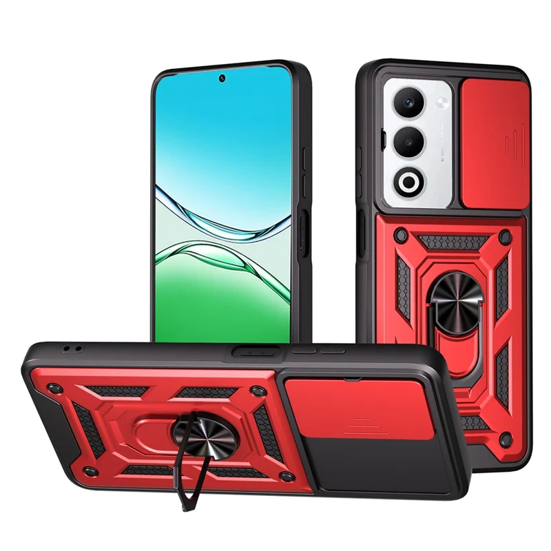 For Oppo A5 5G Case with Slide Camera Lid PC + TPU Kickstand Phone Cover - Black-Cellmalls