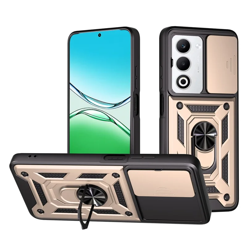 For Oppo A5 5G Case with Slide Camera Lid PC + TPU Kickstand Phone Cover - Black-Cellmalls