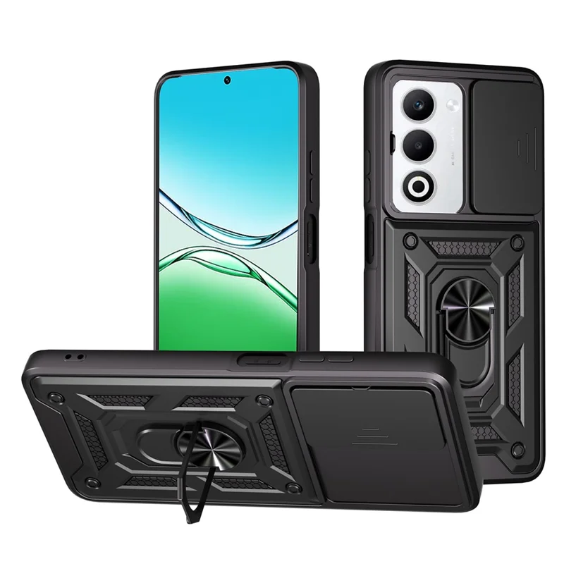 For Oppo A5 5G Case with Slide Camera Lid PC + TPU Kickstand Phone Cover - Black-Cellmalls