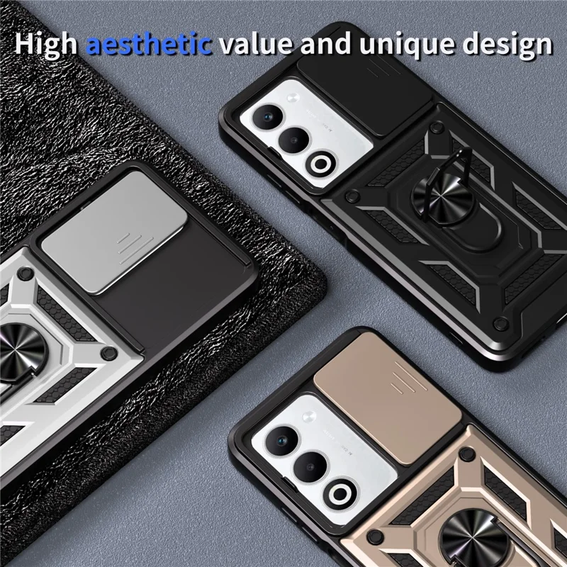 For Oppo A5 5G Case with Slide Camera Lid PC + TPU Kickstand Phone Cover - Black-Cellmalls