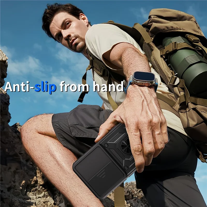 For Oppo Reno14 5G (Global) Case with Slide Camera Lid PC + TPU Kickstand Phone Cover - Black-Cellmalls