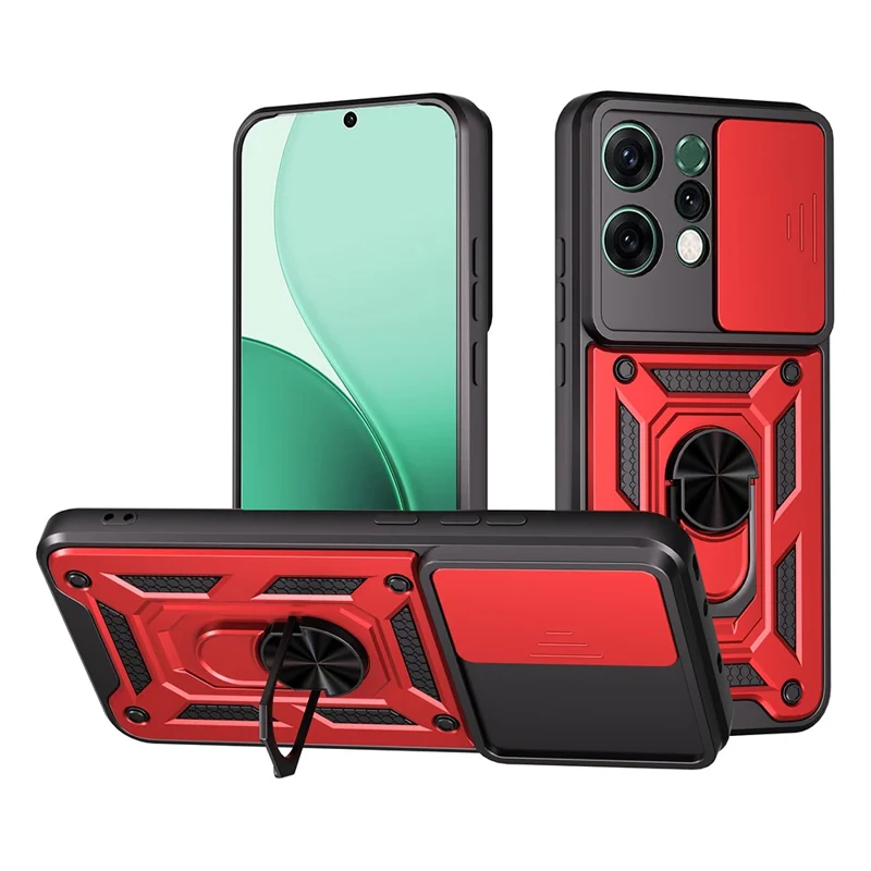 For Oppo Reno14 5G (Global) Case with Slide Camera Lid PC + TPU Kickstand Phone Cover - Black-Cellmalls