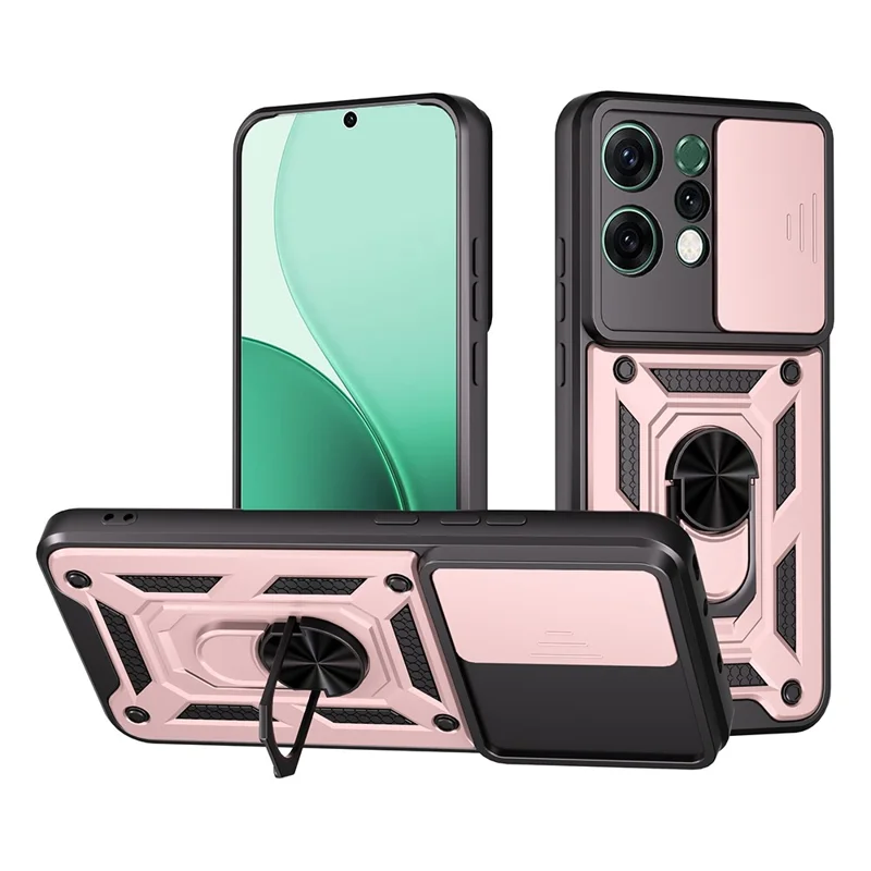 For Oppo Reno14 5G (Global) Case with Slide Camera Lid PC + TPU Kickstand Phone Cover - Black-Cellmalls