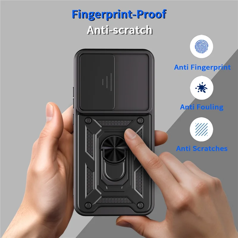 For Oppo Reno14 5G (Global) Case with Slide Camera Lid PC + TPU Kickstand Phone Cover - Black-Cellmalls