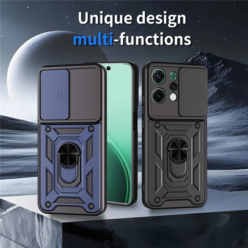 For Oppo Reno14 5G (Global) Case with Slide Camera Lid PC + TPU Kickstand Phone Cover - Black-Cellmalls