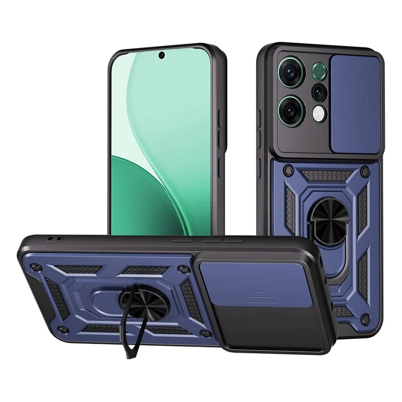 For Oppo Reno14 5G (Global) Case with Slide Camera Lid PC + TPU Kickstand Phone Cover - Black-Cellmalls