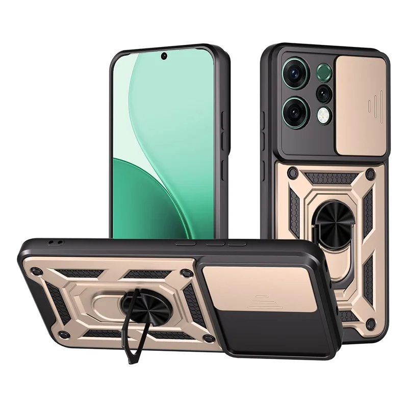 For Oppo Reno14 5G (Global) Case with Slide Camera Lid PC + TPU Kickstand Phone Cover - Black-Cellmalls