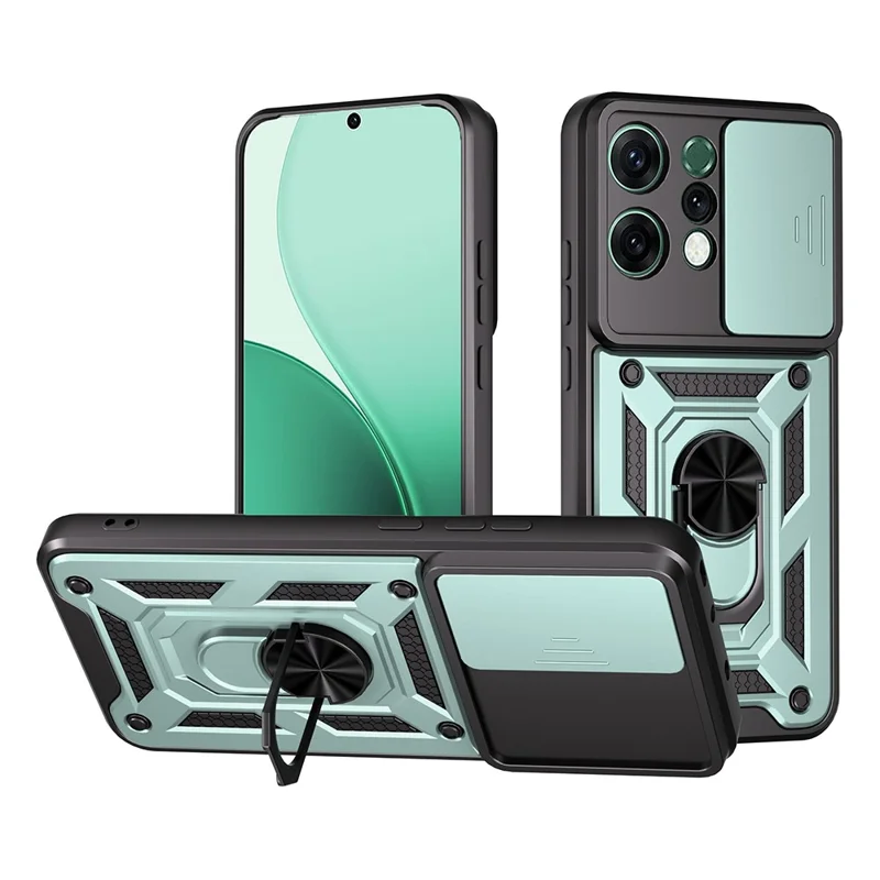For Oppo Reno14 5G (Global) Case with Slide Camera Lid PC + TPU Kickstand Phone Cover - Black-Cellmalls