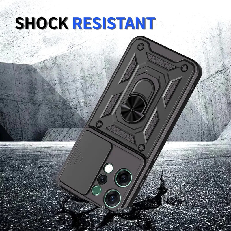 For Oppo Reno14 5G (Global) Case with Slide Camera Lid PC + TPU Kickstand Phone Cover - Black-Cellmalls