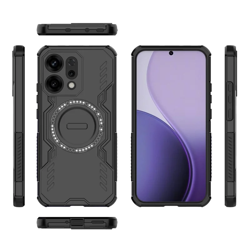 For Oppo Reno14 5G (Global) Magnetic Case Butterfly Armor Hollow Heat Dissipation PC + TPU Phone Cover - Black-Cellmalls