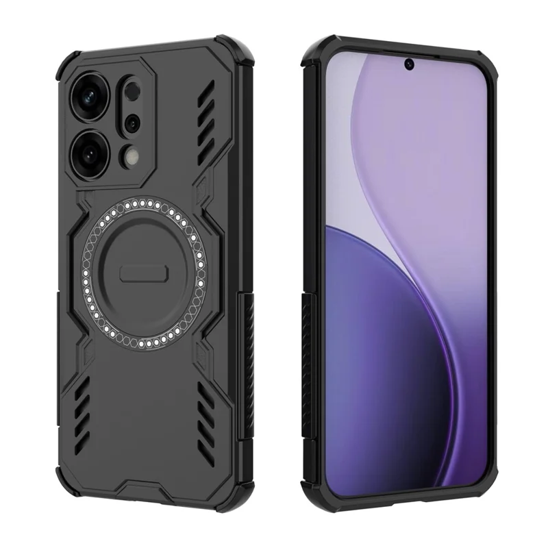 For Oppo Reno14 5G (Global) Magnetic Case Butterfly Armor Hollow Heat Dissipation PC + TPU Phone Cover - Black-Cellmalls