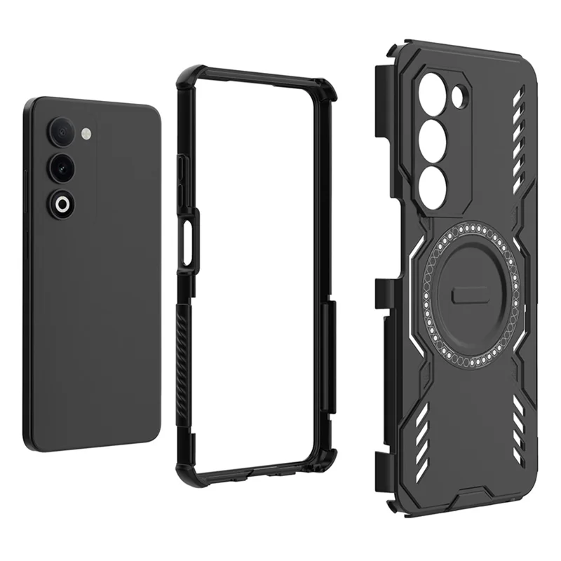 For Oppo A5 5G Magnetic Case Butterfly Armor Hollow Heat Dissipation PC + TPU Phone Cover - Black-Cellmalls