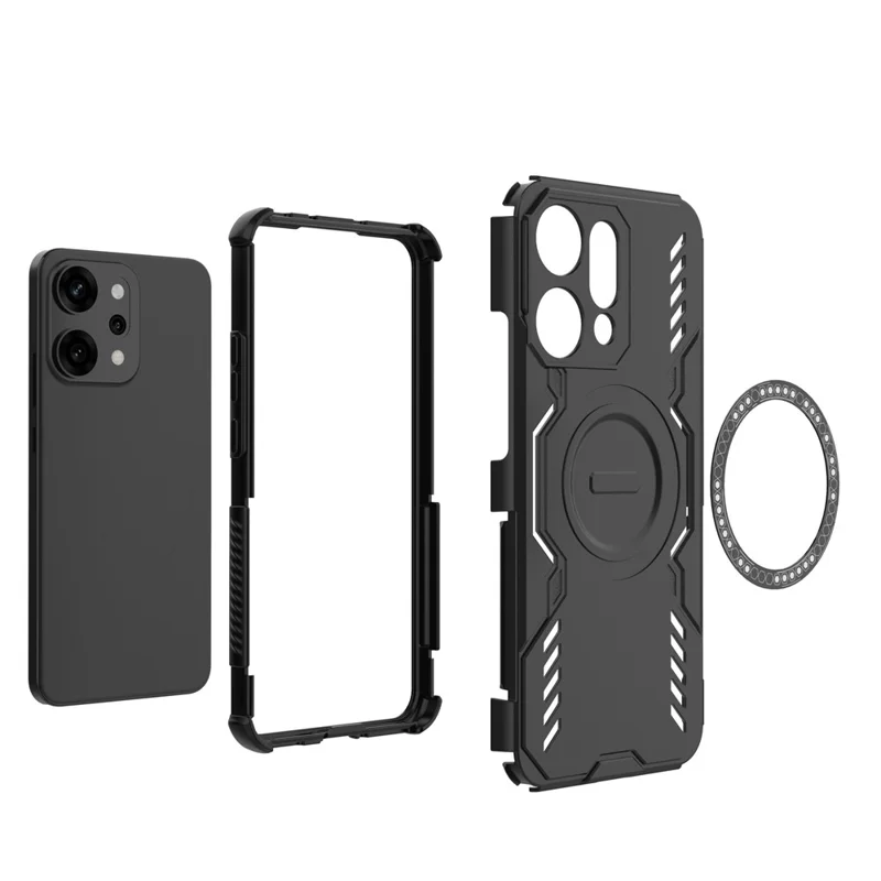 For Oppo Reno14 Pro 5G (Global) Magnetic Case Butterfly Armor Hollow Heat Dissipation PC + TPU Phone Cover - Black-Cellmalls