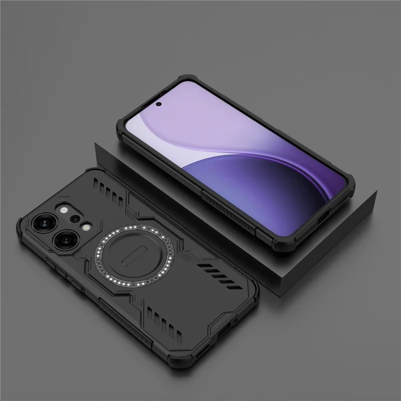 For Oppo Reno14 Pro 5G (Global) Magnetic Case Butterfly Armor Hollow Heat Dissipation PC + TPU Phone Cover - Black-Cellmalls
