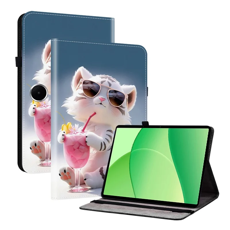 For Oppo Pad SE Leather Case Pattern Printed Stand Tablet Cover with Card Slots - Lion Head-Cellmalls