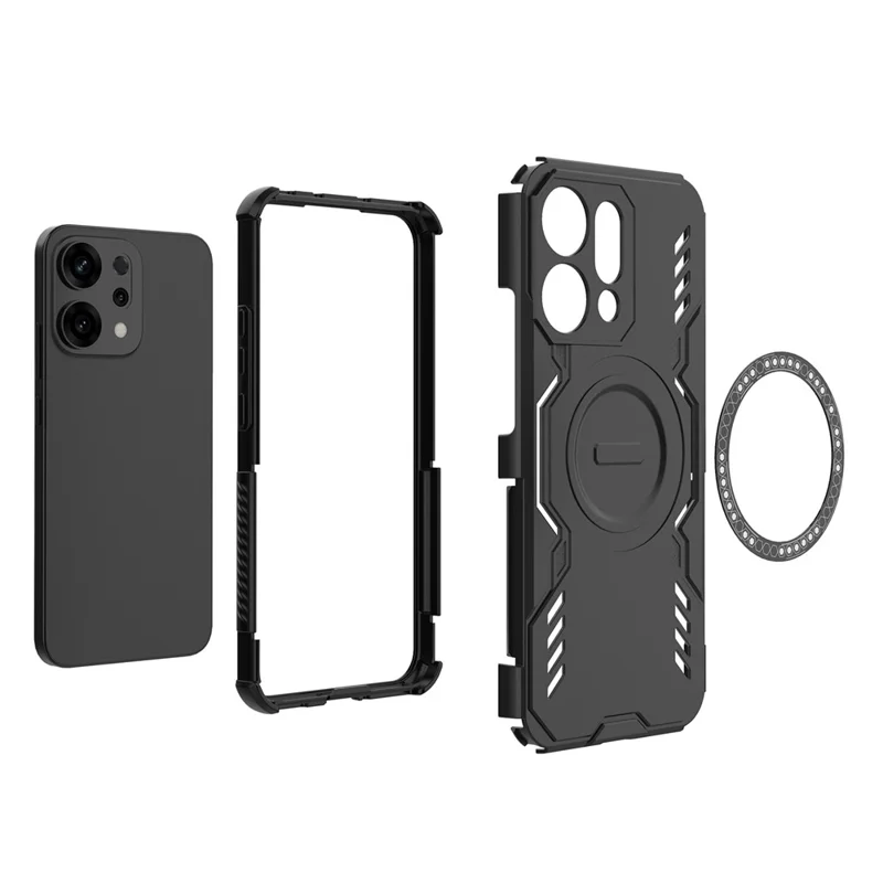 For Oppo Reno14 5G (Global) Magnetic Case Butterfly Armor Hollow Heat Dissipation PC + TPU Phone Cover - Black-Cellmalls