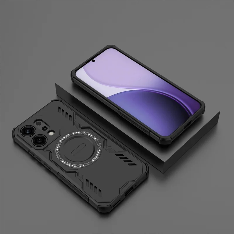 For Oppo Reno14 5G (Global) Magnetic Case Butterfly Armor Hollow Heat Dissipation PC + TPU Phone Cover - Black-Cellmalls