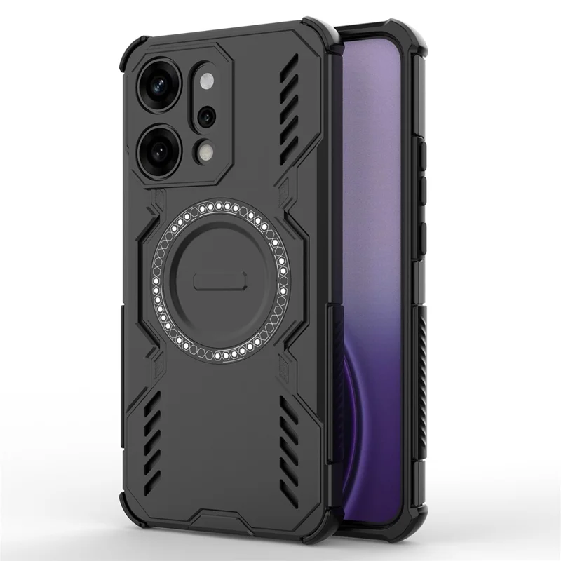 For Oppo Reno14 Pro 5G (Global) Magnetic Case Butterfly Armor Hollow Heat Dissipation PC + TPU Phone Cover - Black-Cellmalls