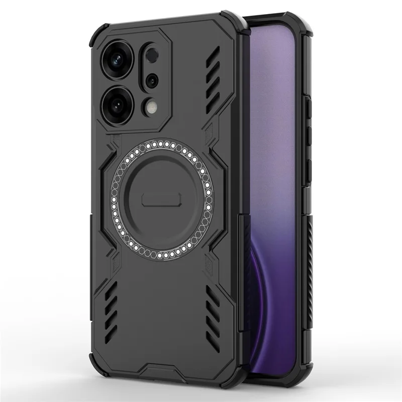 For Oppo Reno14 5G (Global) Magnetic Case Butterfly Armor Hollow Heat Dissipation PC + TPU Phone Cover - Black-Cellmalls