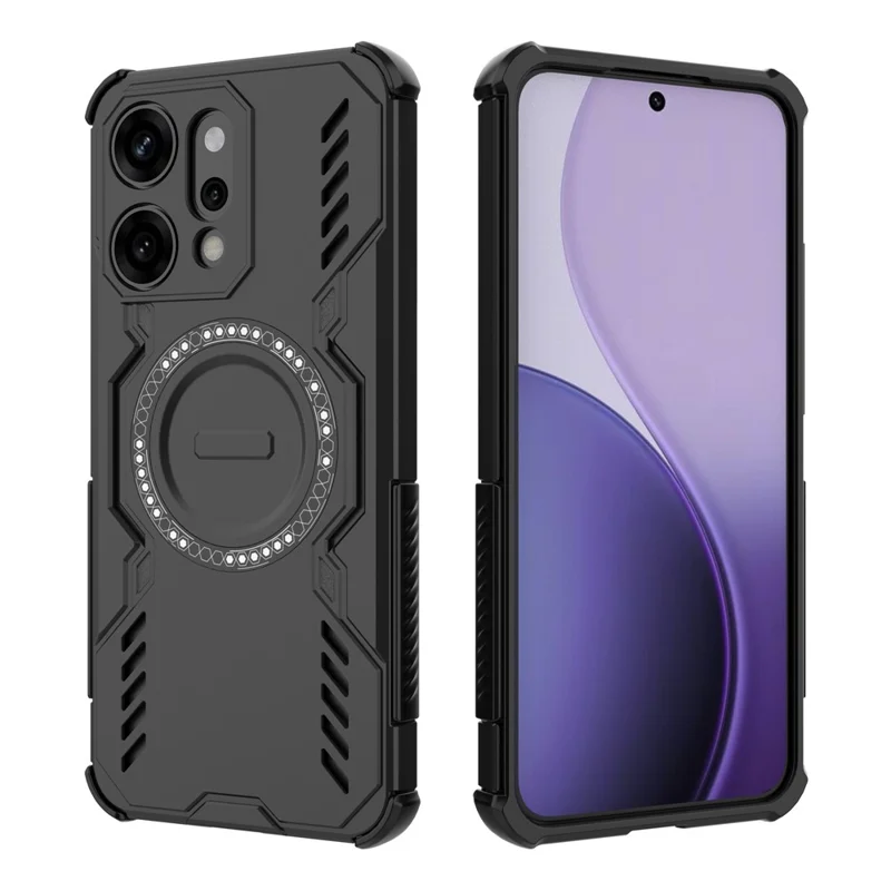 For Oppo Reno14 Pro 5G (Global) Magnetic Case Butterfly Armor Hollow Heat Dissipation PC + TPU Phone Cover - Black-Cellmalls