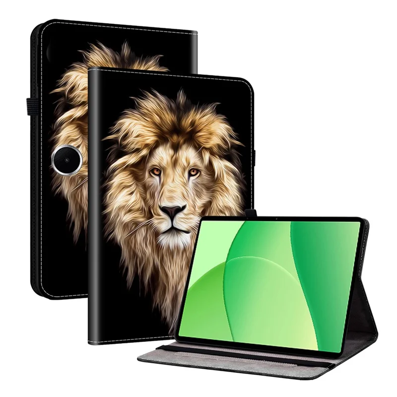 For Oppo Pad SE Leather Case Pattern Printed Stand Tablet Cover with Card Slots - Lion Head-Cellmalls