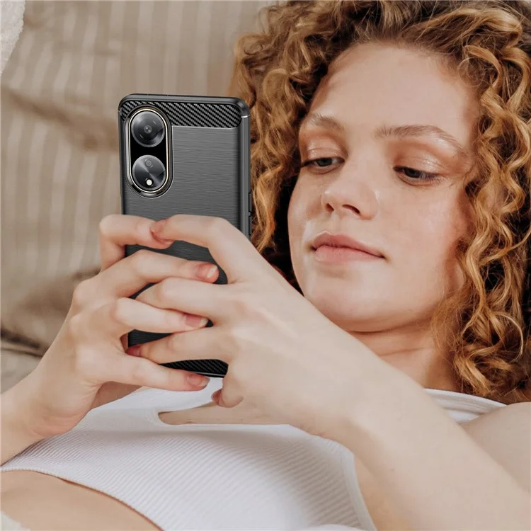 For Oppo A1 5G / A98 5G / F23 5G Soft TPU Phone Case Carbon Fiber Texture Brushed Phone Cover - Black-Cellmalls