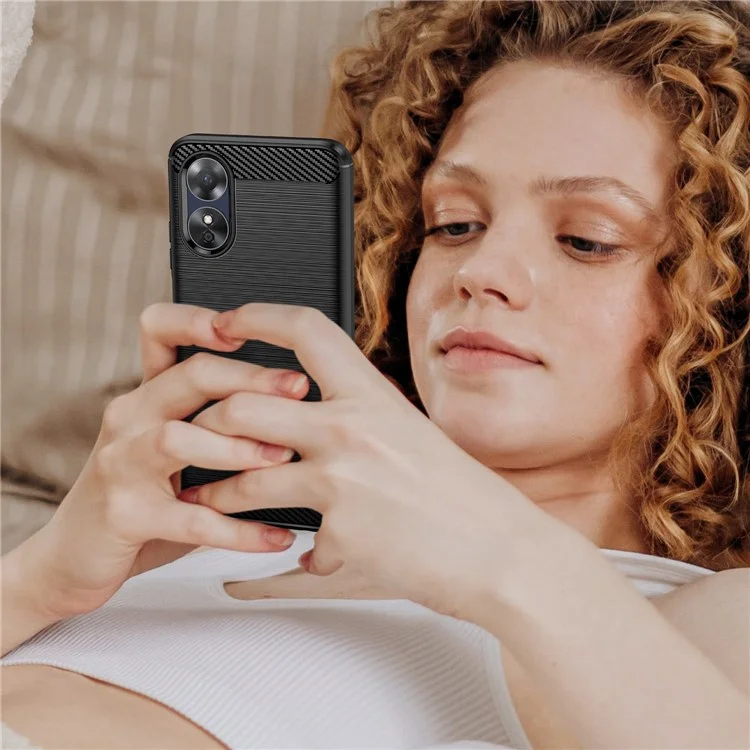 For Oppo A17 4G / A17k 4G Flexible TPU Phone Back Cover Carbon Fiber Texture Brushed Anti-drop Case - Black-Cellmalls