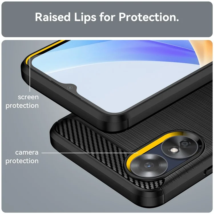 For Oppo A17 4G / A17k 4G Flexible TPU Phone Back Cover Carbon Fiber Texture Brushed Anti-drop Case - Black-Cellmalls