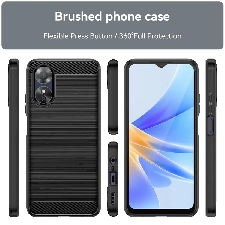 For Oppo A17 4G / A17k 4G Flexible TPU Phone Back Cover Carbon Fiber Texture Brushed Anti-drop Case - Black-Cellmalls