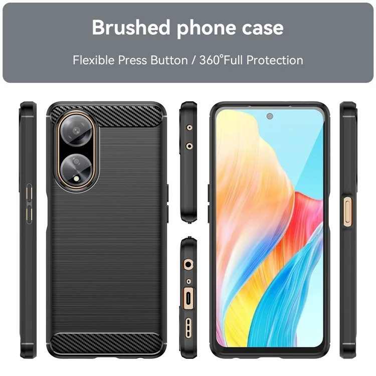 For Oppo A1 5G / A98 5G / F23 5G Soft TPU Phone Case Carbon Fiber Texture Brushed Phone Cover - Black-Cellmalls