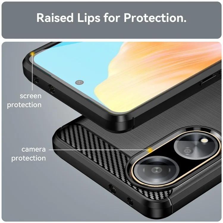 For Oppo A1 5G / A98 5G / F23 5G Soft TPU Phone Case Carbon Fiber Texture Brushed Phone Cover - Black-Cellmalls