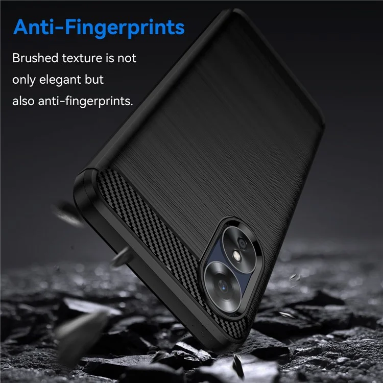 For Oppo A17 4G / A17k 4G Flexible TPU Phone Back Cover Carbon Fiber Texture Brushed Anti-drop Case - Black-Cellmalls