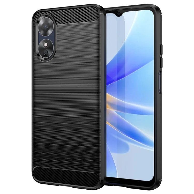 For Oppo A17 4G / A17k 4G Flexible TPU Phone Back Cover Carbon Fiber Texture Brushed Anti-drop Case - Black-Cellmalls