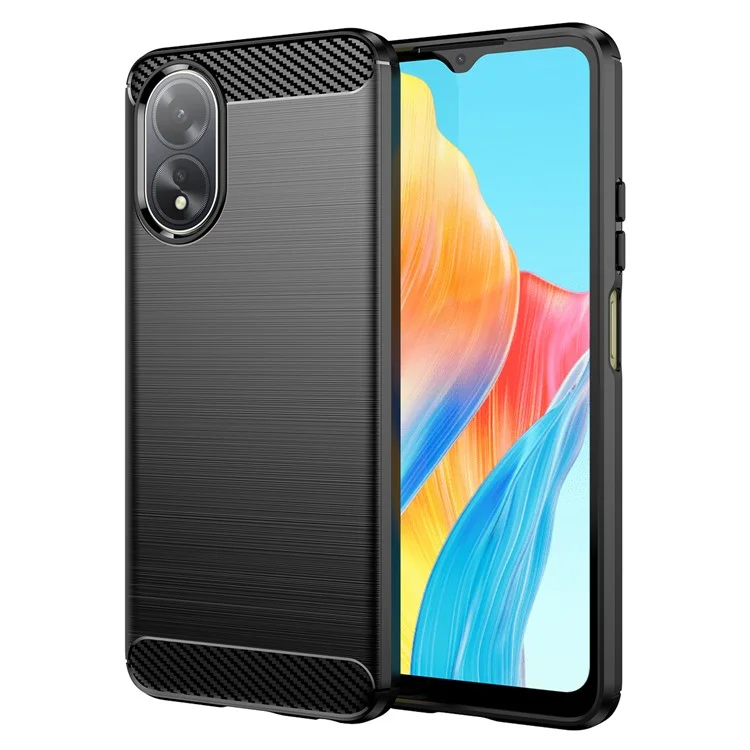 For Oppo A38 4G Case Flexible TPU Phone Cover Brushed Carbon Fiber Texture Shell - Black-Cellmalls