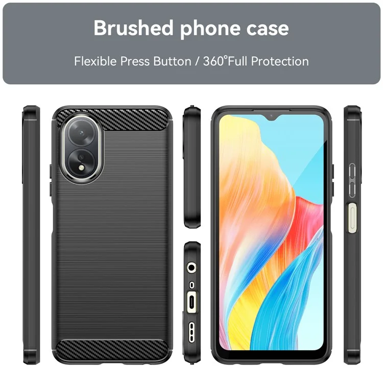 For Oppo A38 4G Case Flexible TPU Phone Cover Brushed Carbon Fiber Texture Shell - Black-Cellmalls