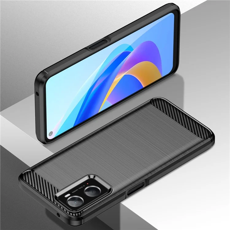 For Oppo A36 / A76 / Realme 9i 4G Brushed Surface Carbon Fiber Texture TPU Back Case Phone Cover - Black-Cellmalls