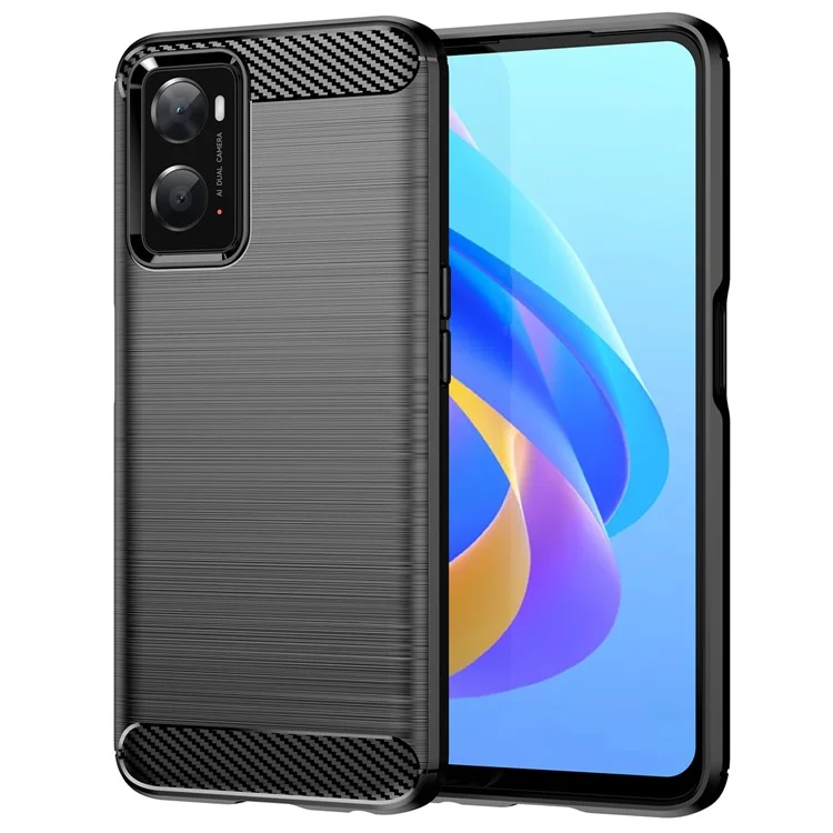 For Oppo A36 / A76 / Realme 9i 4G Brushed Surface Carbon Fiber Texture TPU Back Case Phone Cover - Black-Cellmalls