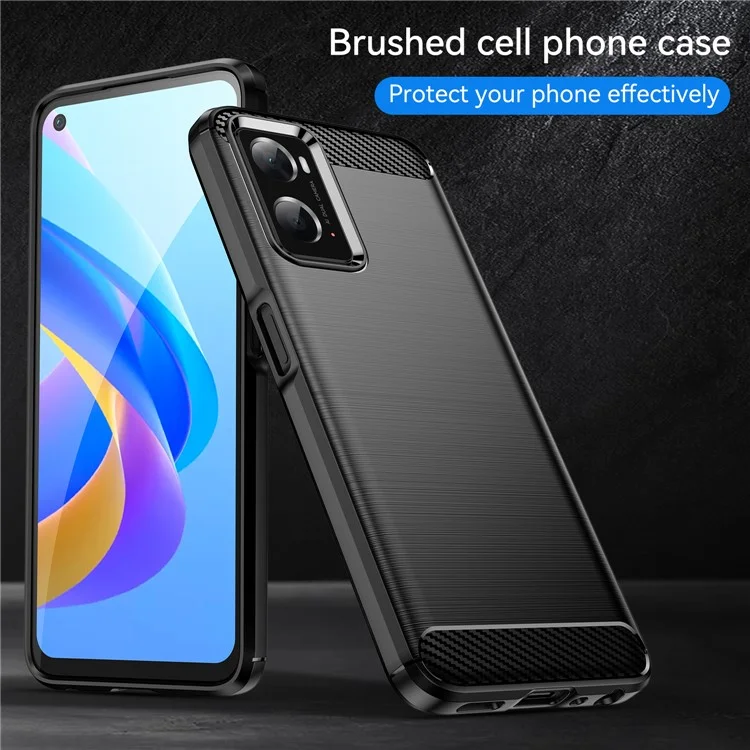 For Oppo A36 / A76 / Realme 9i 4G Brushed Surface Carbon Fiber Texture TPU Back Case Phone Cover - Black-Cellmalls