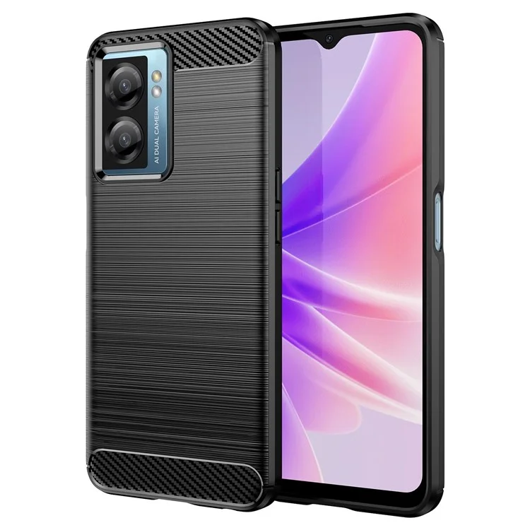 For Oppo A57 4G / 5G / A57s 4G / A77 5G / K10 5G / Realme V23 4G / Narzo 50 5G / Q5i Well-protected Brushed Surface TPU Cell Phone Case Carbon Fiber Texture Anti-fall Protector - Black-Cellmalls